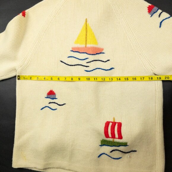 Vintage 1970s Dorce Leroy Knitwear Cardigan Large Wool Sailboat Embroidered - Picture 12 of 16
